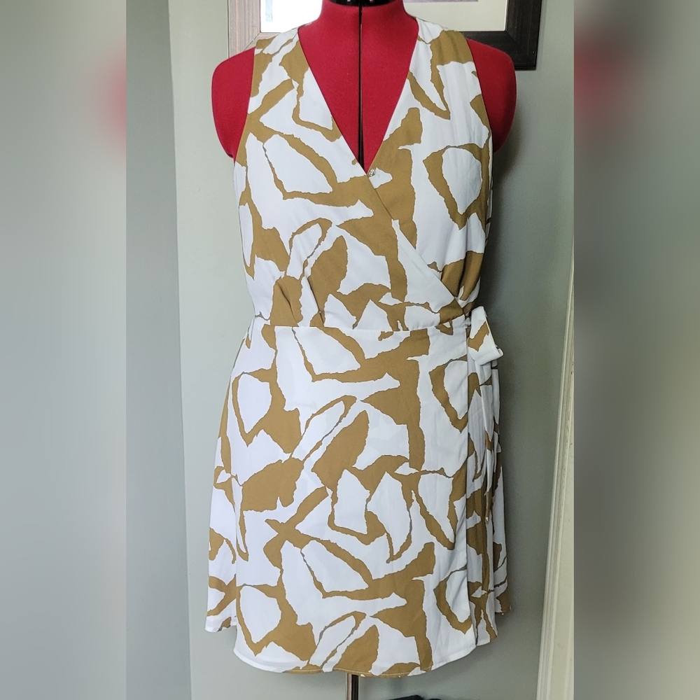 New Halogen Sleeveless Wrap Mini dress V-Neck Sundress Size L